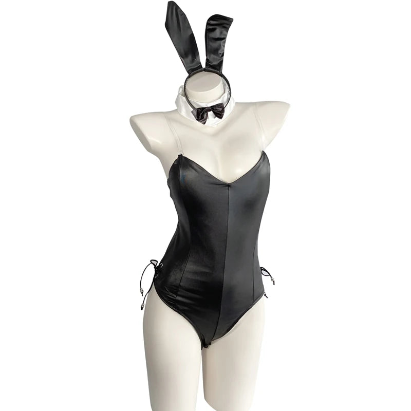 Bunny Cosplay Costume PU Leather One Piece Bodysuit Sexy Bodysuit Kawaii Bunny Girl Comic Show Anime Game Rabbit Role Play Suit