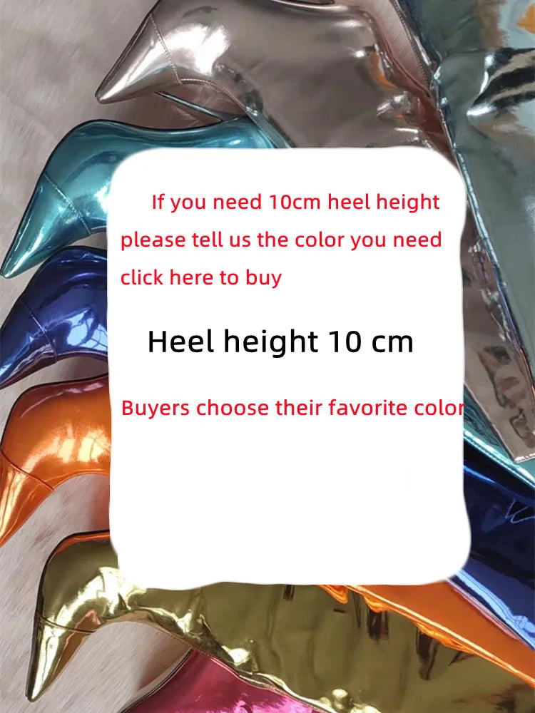 Knee High Boots Candy Colors Mirror Leather Women Knee High Boots High Heels Stilettos Runway Shoes for Women High Heel Boots
