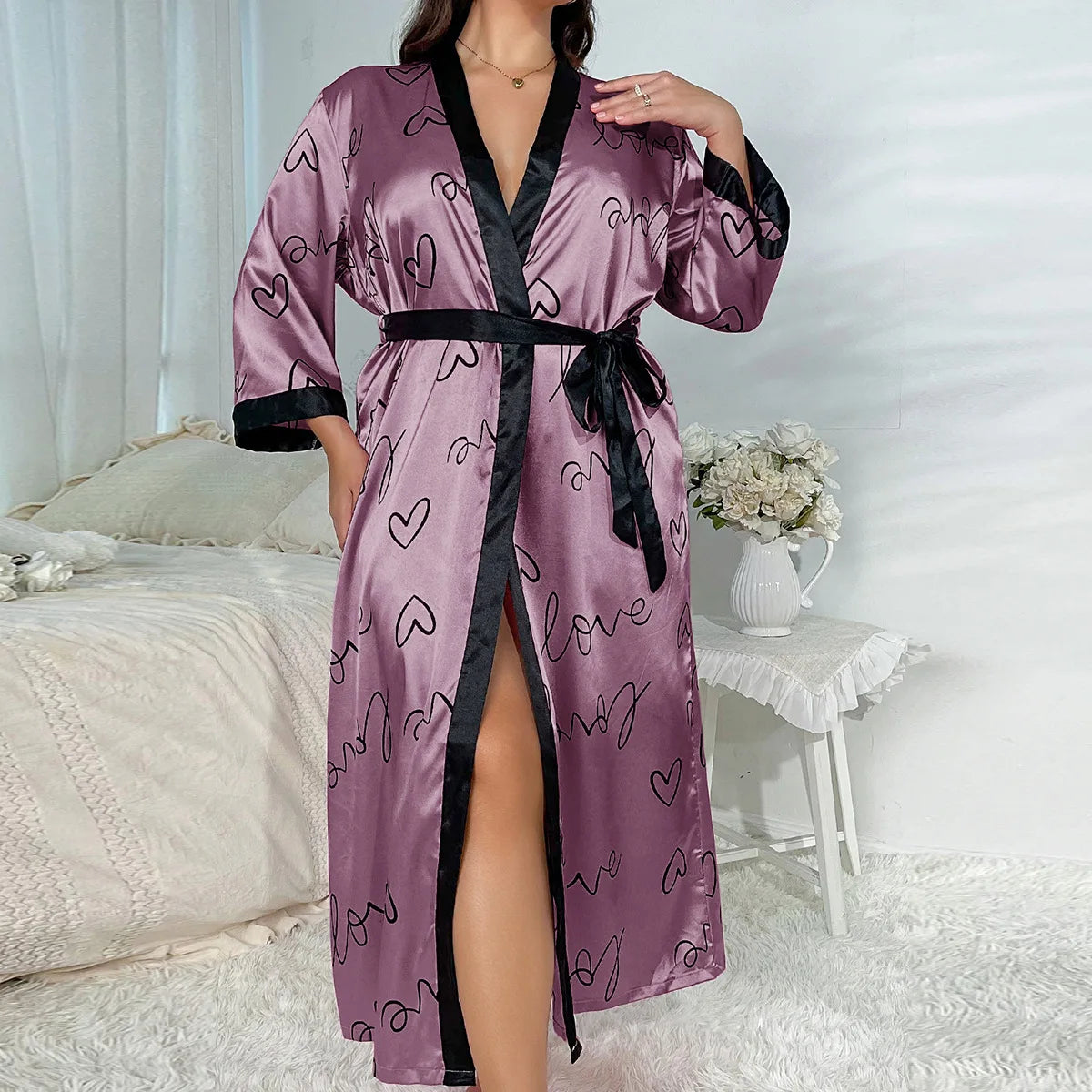 Plus Size Sexy Leopard Kimono Bathrobe Gown Female Long Robe Nightgown Sleepwear Loose Satin Home Dress Lounge Wear 3XL 4XL 5XL