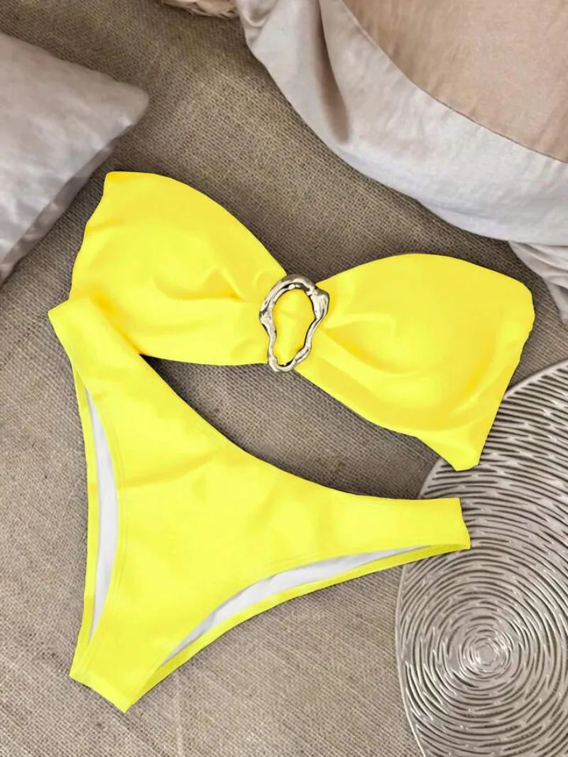 New Sexy Bikini Solid Color Tube Top Split Women Swimsuit Swimsuit Women
