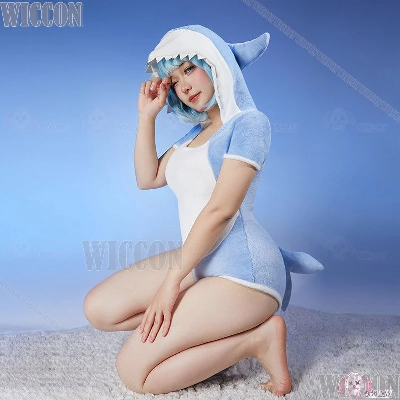 Gawr Gura One-piece Nightgown Cutie Sharks Tails Sexy Lingrie Cosplay Costume Halloween Women Xmas Hooded Pyjamas Customized