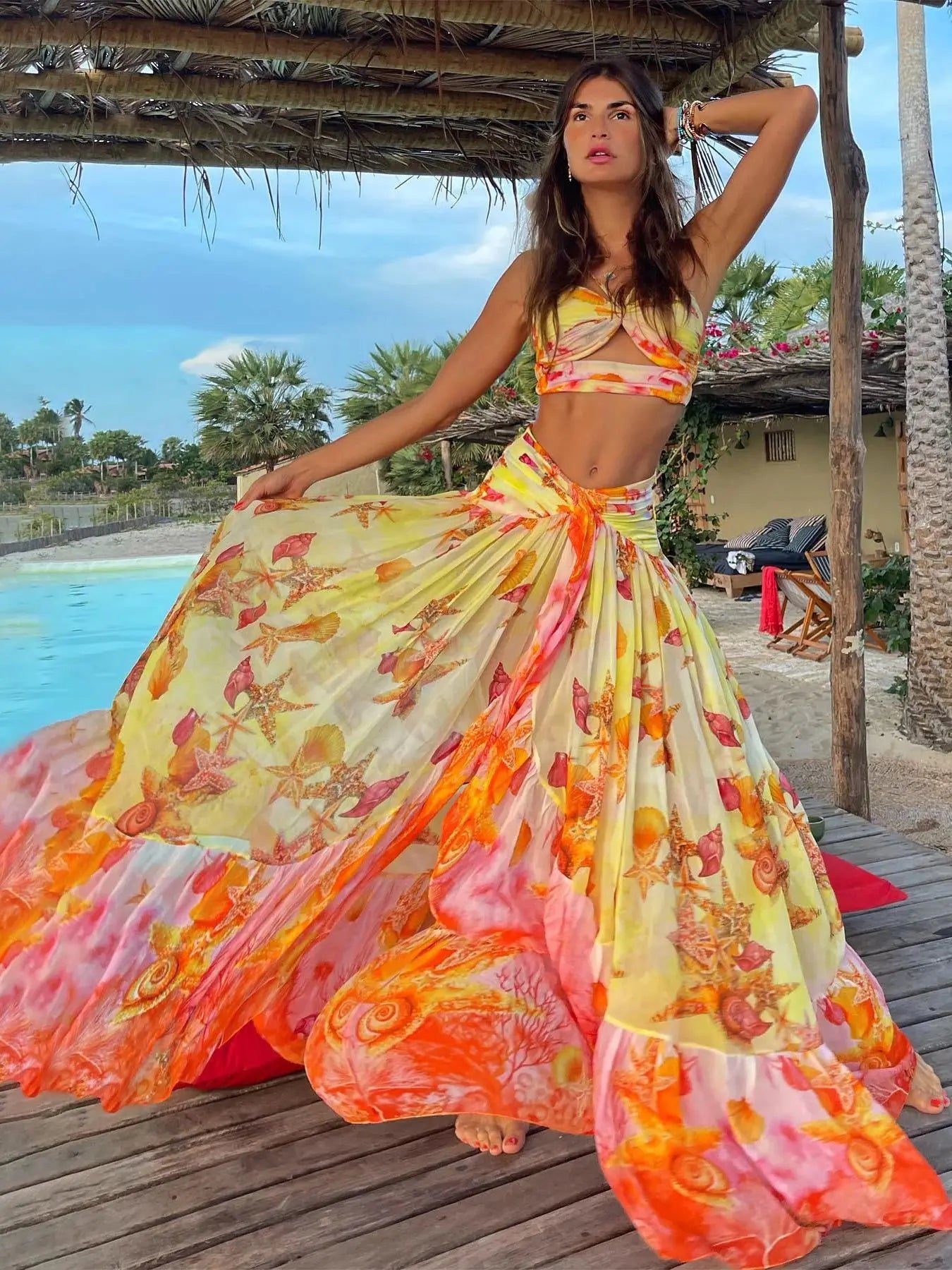 Sexy Print Three Piece Bikini Set Padded Bra High Waist Beach Skirt Swimwear Summer Beach Holiday Bathing Suit