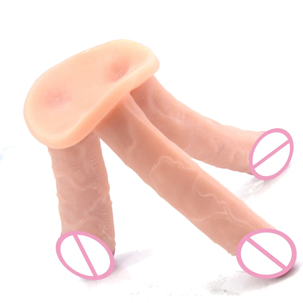 ASHBURN Three-headed FROCKING Penis Flesh Color Thick Dildo Anal Plug Vagina Stimulate Anus Massage Lesbian Flirt Adult Toys for Women Men