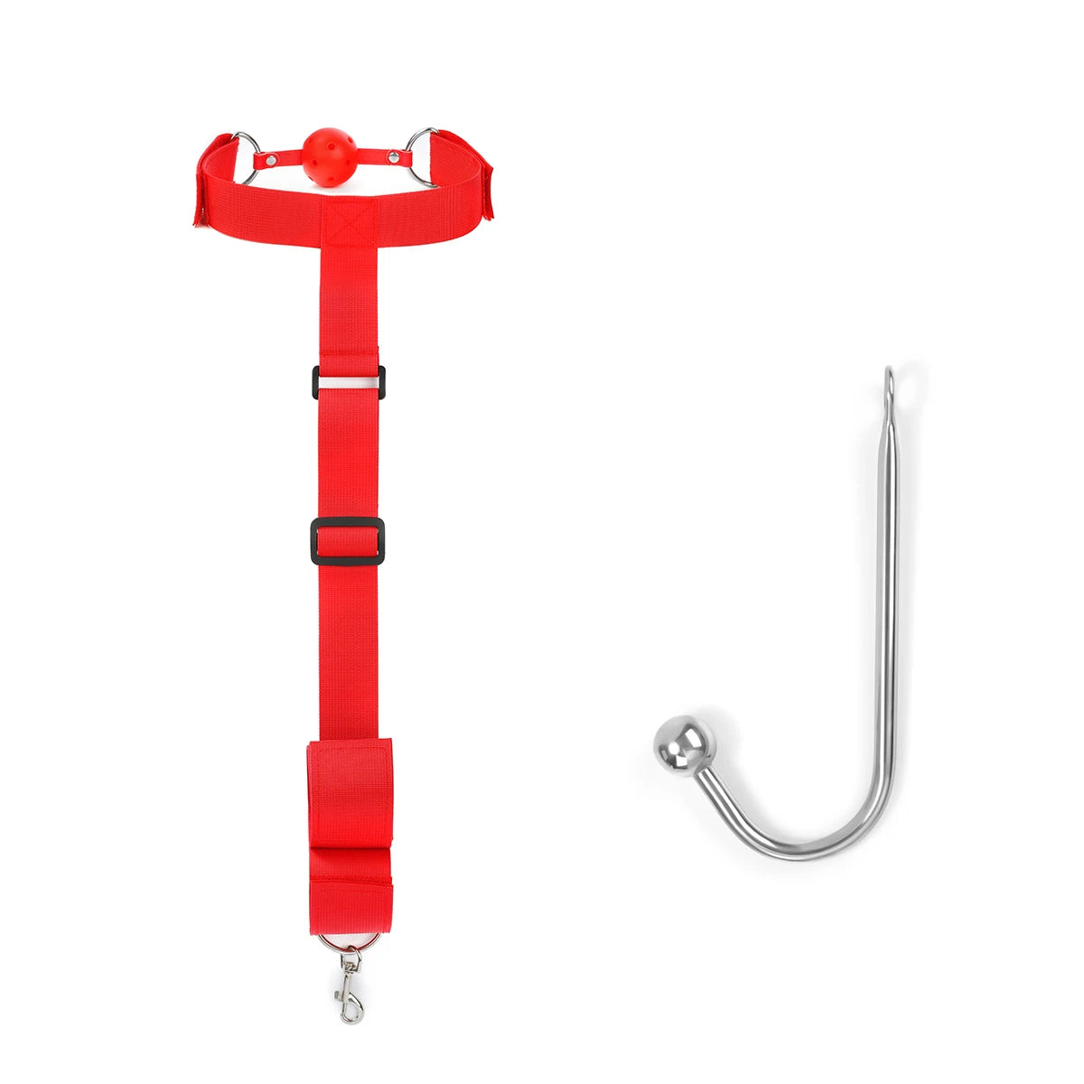 Behind The Back Handcuff Mouth Gag Harness Restraints With Metal Anal Hook Kinky BDSM Bondage Erotic Products For Adult Games