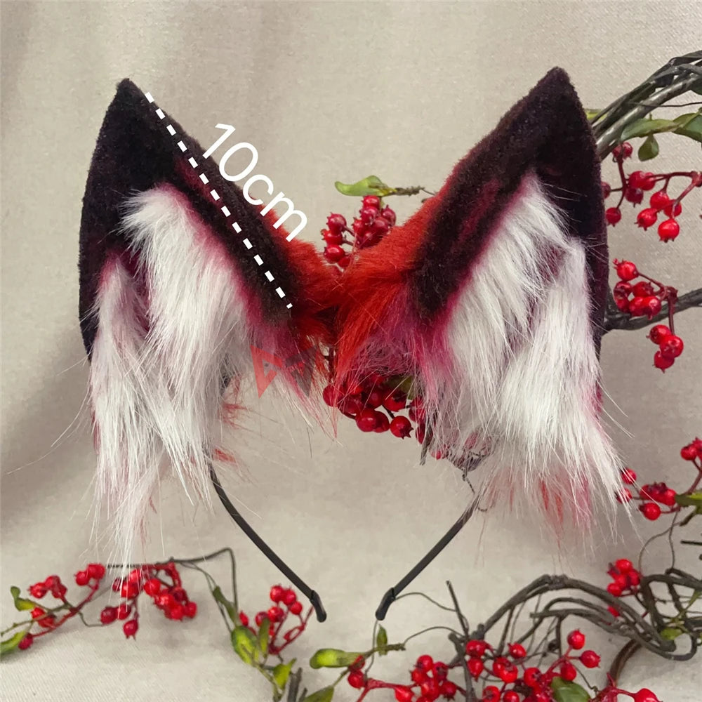 New Hand Made Work Halloween Blond Red Wolf Wolves Ears Hairhoop Headwear Tail Black Green Costume Accessories Custom Made