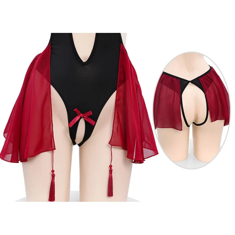 Sexy Demon Hollow Bodysuit Cosplay Costume Red Witch Nightdress Cute Girl Underwear Role Play Lingerie Women Outfits Nightgown