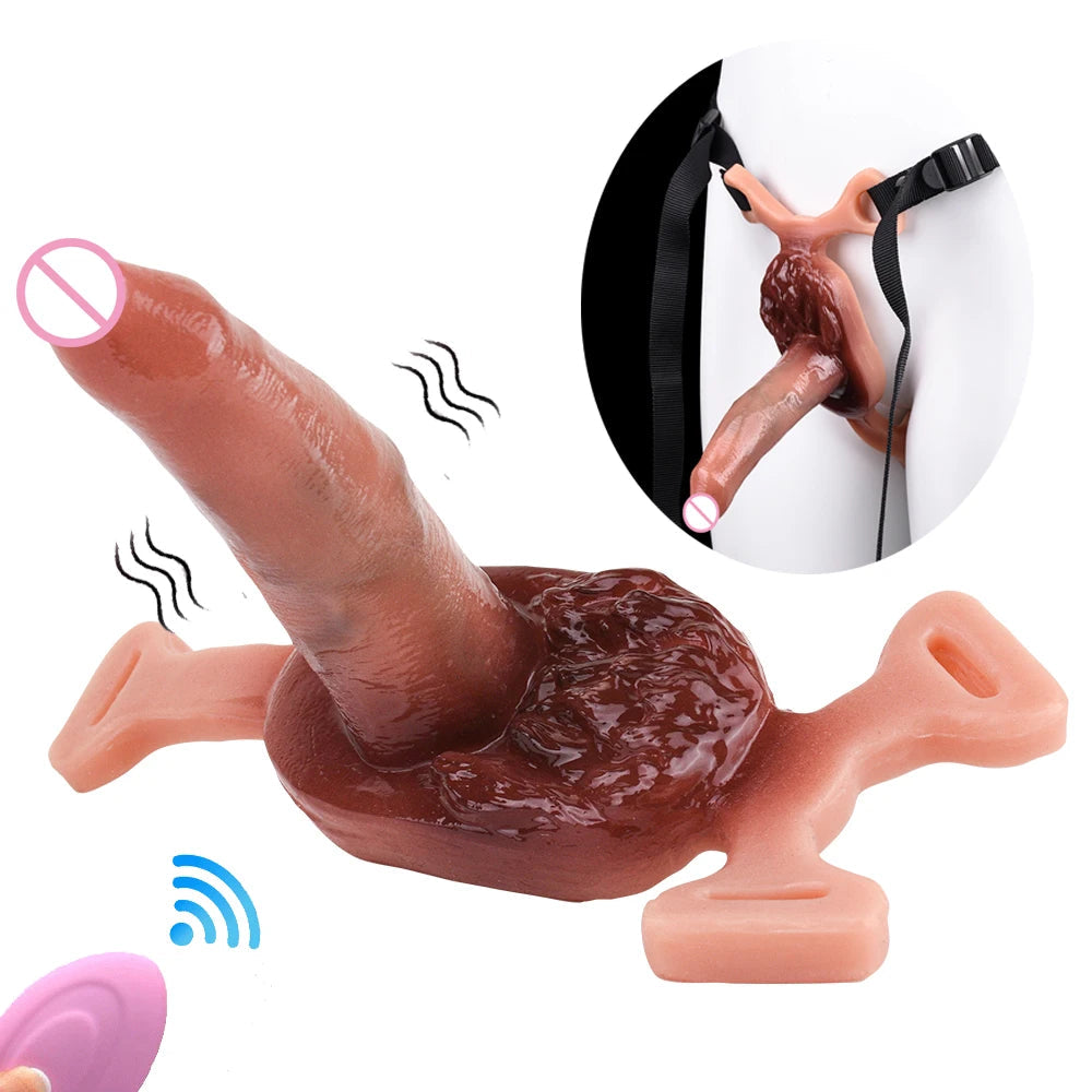 ASHBURN Silicone Insertable Sex Grinders Wireless Control Vibrating Strapon Realistic Dildos Underwear Pad Vagina Prostate Massage