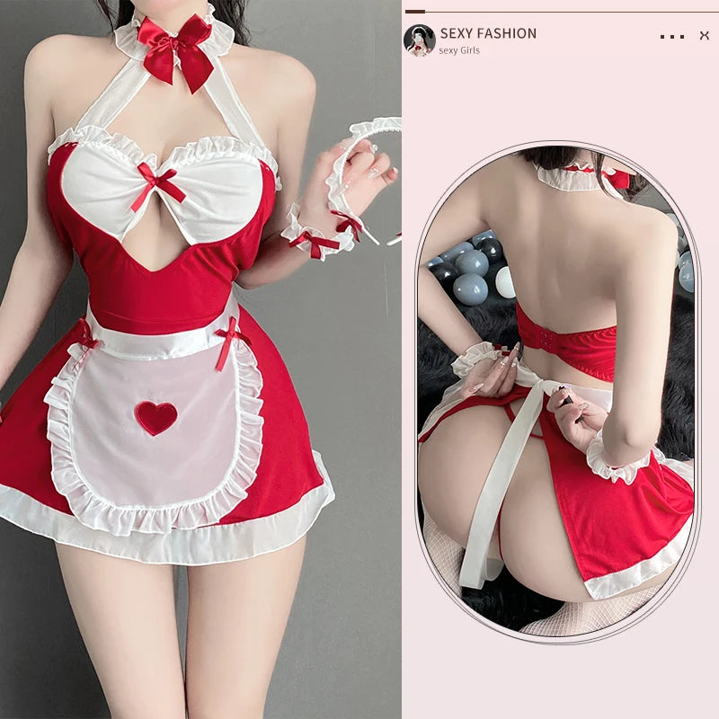 Maid Outfit Lolita Cosplay Lingerie Pajamas Sexy Kawaii Club Costume Black White Women Uniform Babydoll Dress Bowknot Costumes