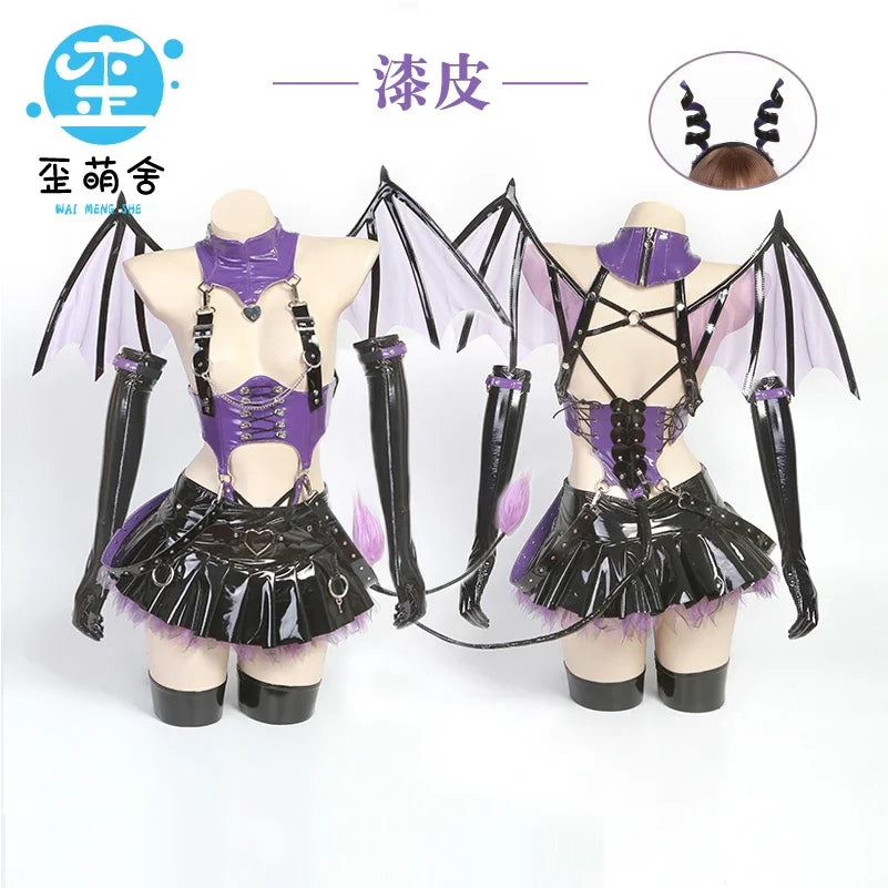 Sexy Patent Leather Purple Little Devil Succubus Cosplay Costumes Original Dress Enchanting Little Demons Halloween Dark Series