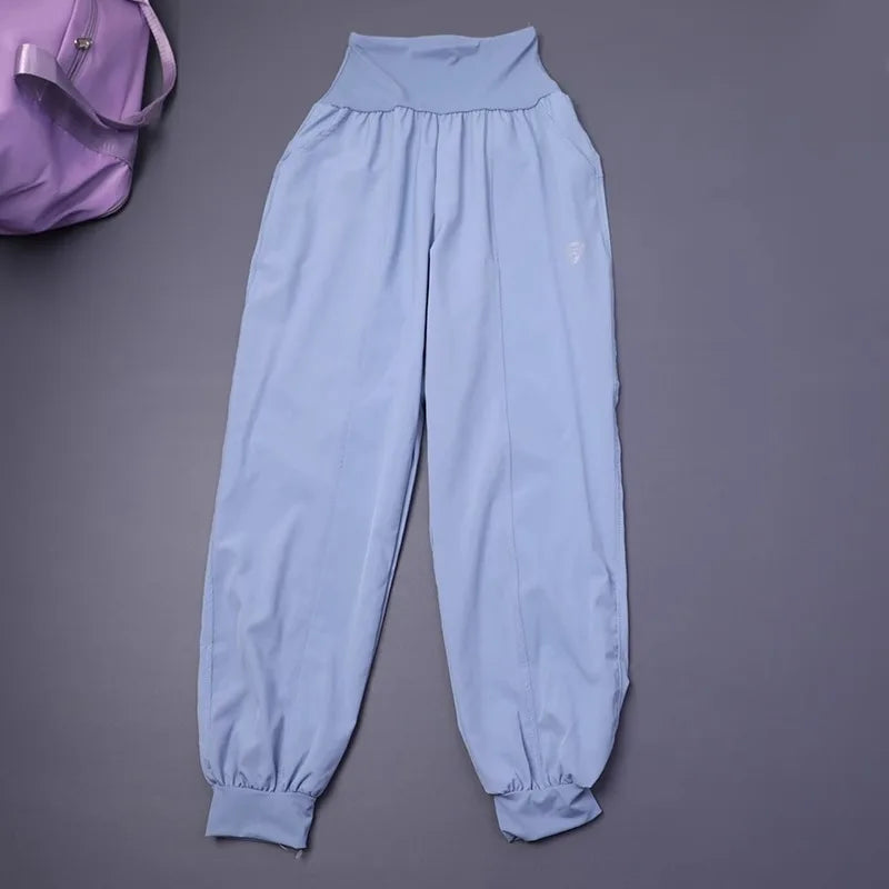 Women's High-Waisted Pocket Fitness Yoga Pants Loose Cuffed Ankle Workout Running Training Sports Sweatpants Quick-Dry Harem Pan