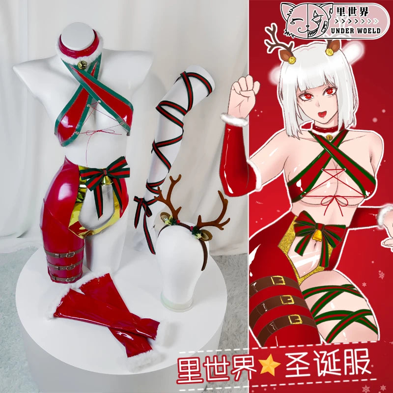 Anime Christmas Cosplay CostumesSexy Bikini Lingerie Set Christmas Dress Fancy Costume Deer Leather Bodysuit