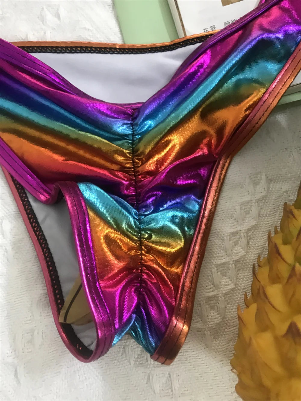 Melphieer 2024 Fashion Gold Shiny Beach Bikini Scrunch Butt Bather Bikinis Woman Swimwear Bathing Suit Beachwear S~XL E1248