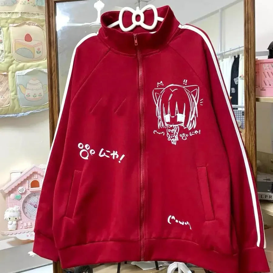 2025 Ropa Mujer Stand Neck Sweatshirts Women Clothing Long Sleeve Casual Anime Print Tops Fashion Japanese Oversized Y2k Hoodies