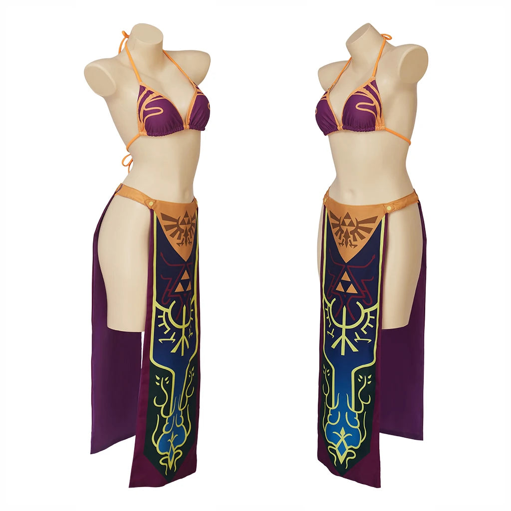 Game Twilight Princess Cosplay Costume Adult Women Swimsuit Bikini Party Set with Wrap Skirt Breath of the Wild Cosplay Swimwear