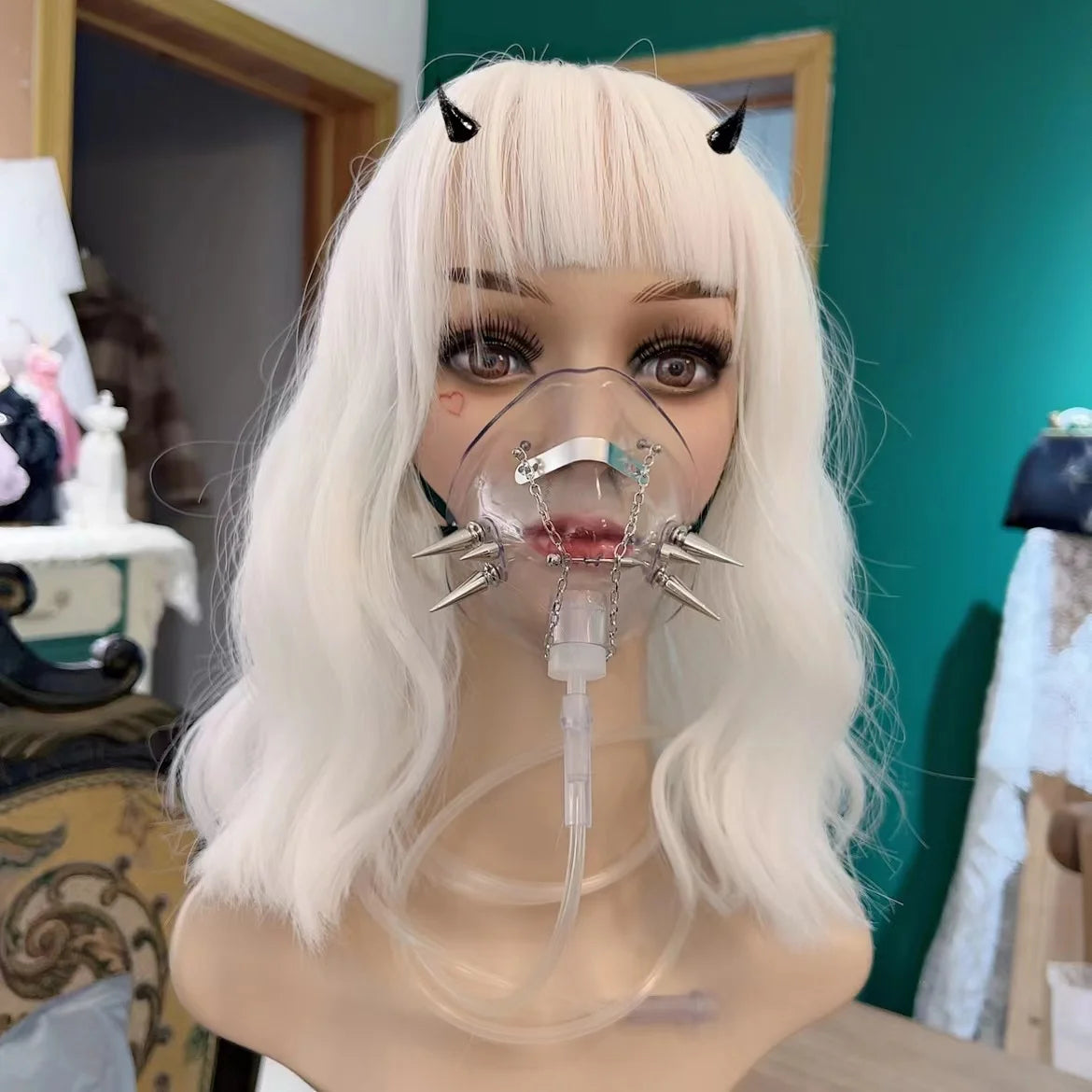 Cyberpunk Harajuku Gothic Grunge Rivets Metal Chain PVC Mask Y2k Punk Cosplay Transparent Breath Masks Chic Party Accessory