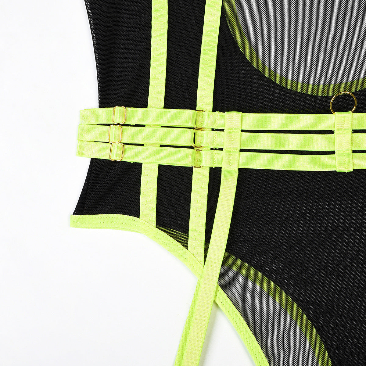 High Elastic Mesh Tight Contrast Color Jumpsuit