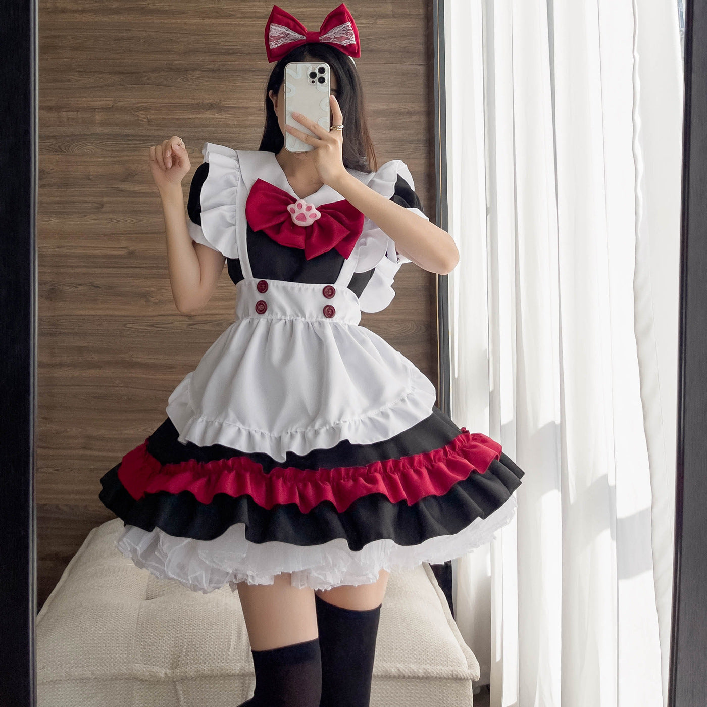 Lolita Gothic Black Red Maid Anime Cosplay Costume