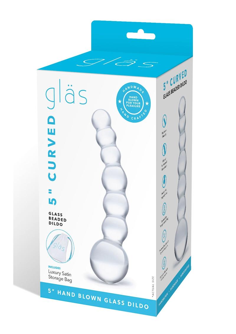 Glas Curved Beaded Glass Dildo With Luxury Satin Storage Bag