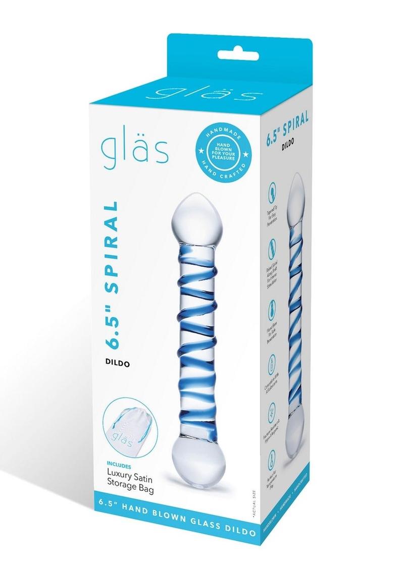 Glas Blue Spiral Glass Dildo With Luxury Satin Storage Bag
