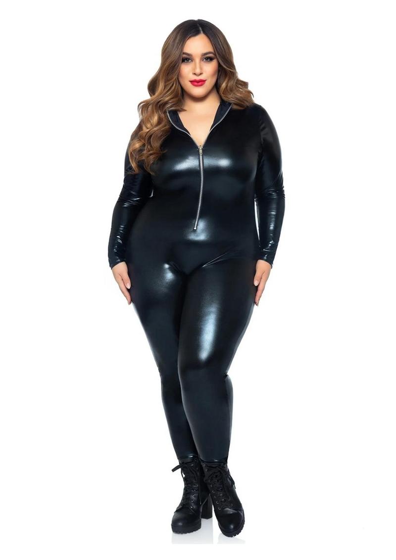 Leg Avenue Lame Zipper Front Cat Suit For Comfortable Fit