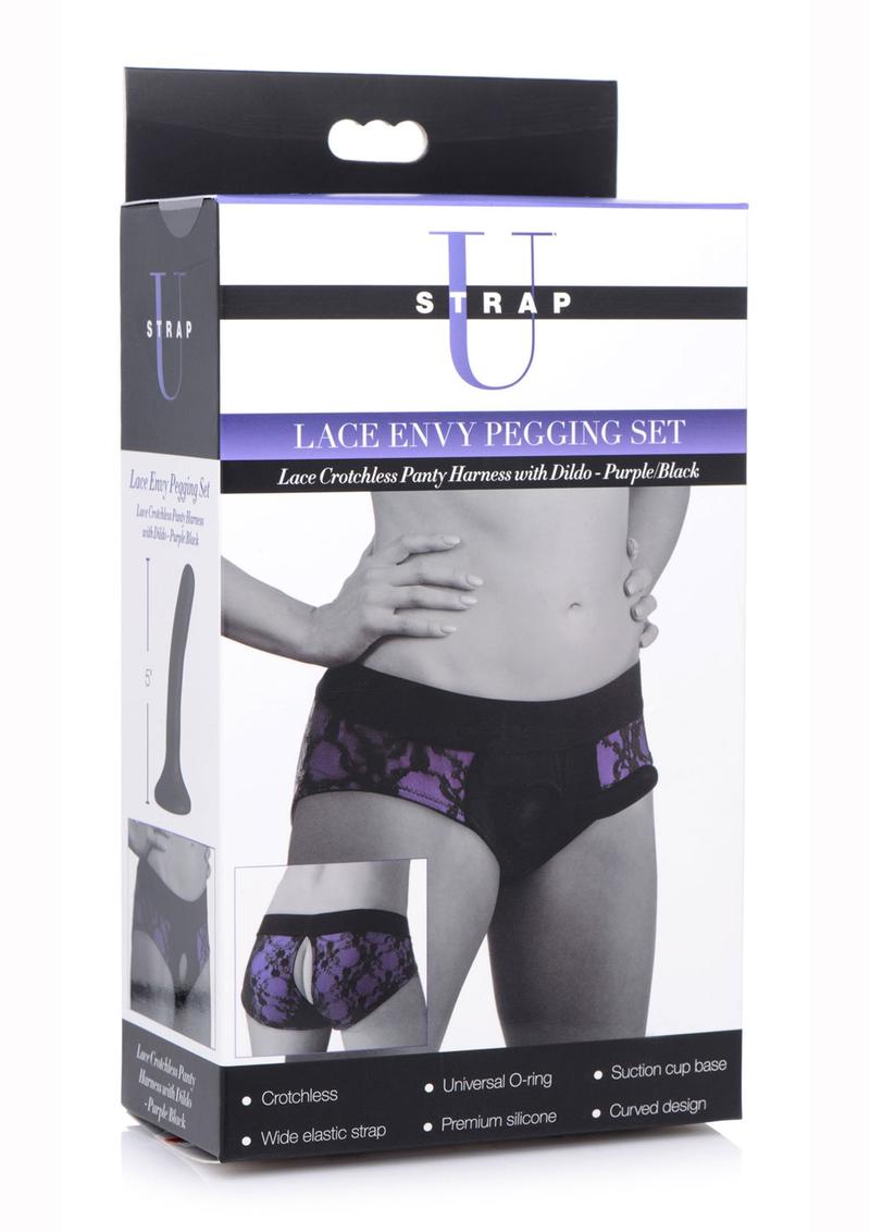 Strap U Lace Envy Pegging Set with Lace Crotchless Panty Harness
