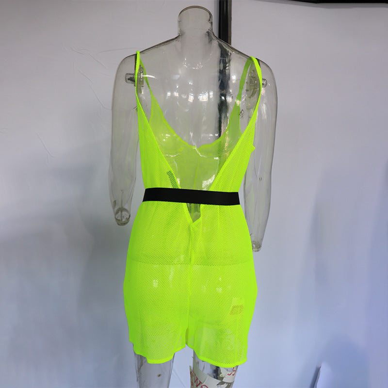 Fluorescent Green Mesh Jumpsuit For Women