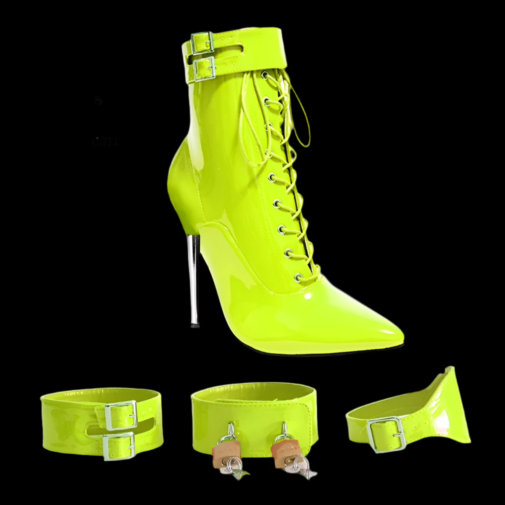 New High Heel 12cm Stilleto Sexy Ankle Boots Pointed Toe Two Lockable Padlocks Women Shoes T Show Thin High Heels Plus Size