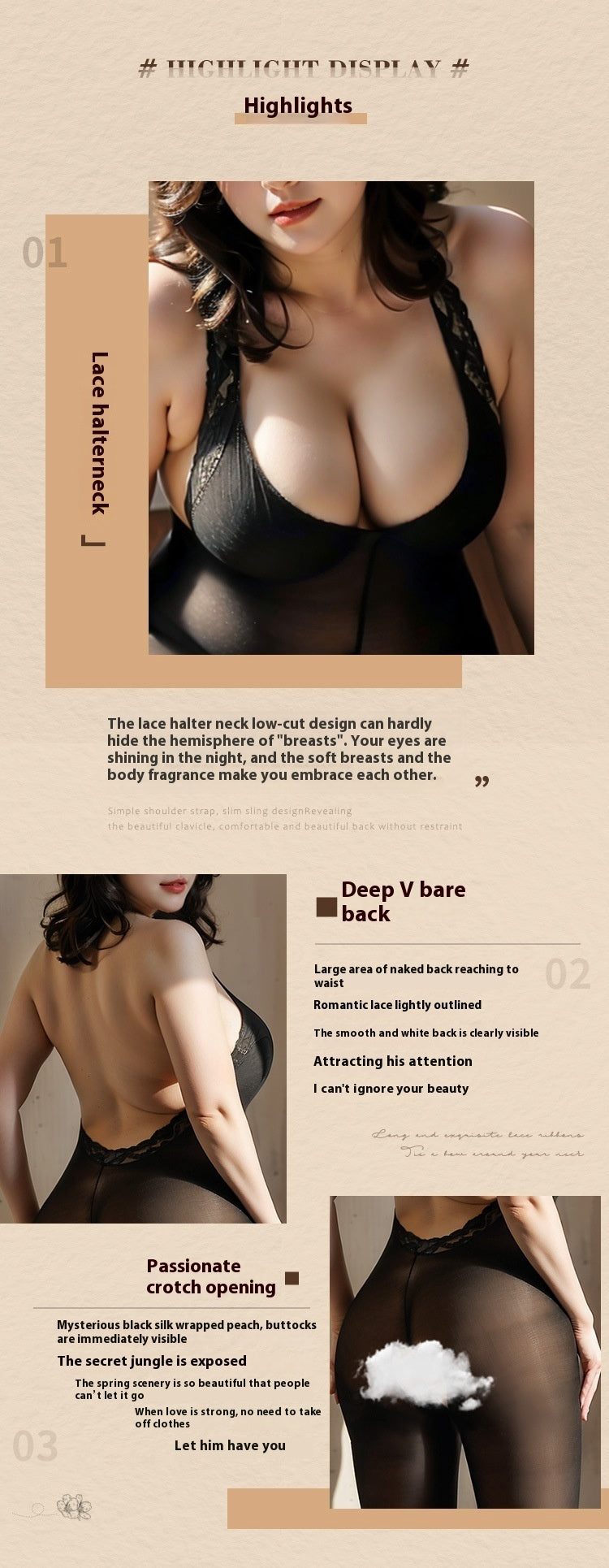 Lace Halter Backless Open Crotch Body Stocking