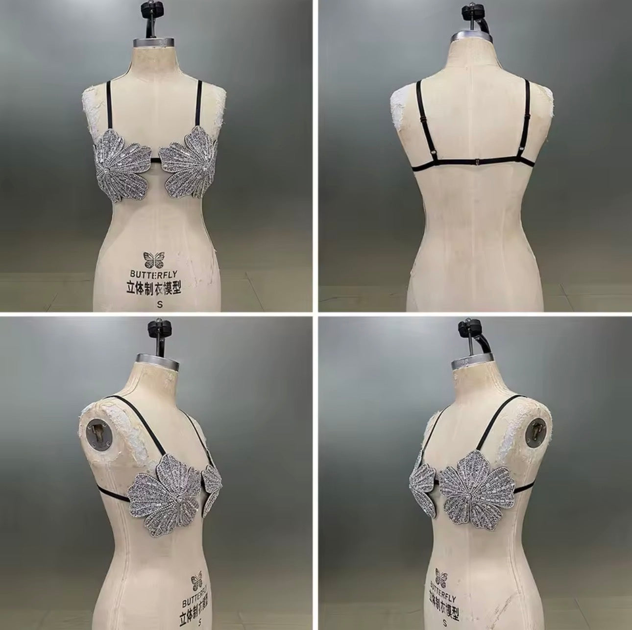 Flowers rhinestone’s bra/swimsuit top