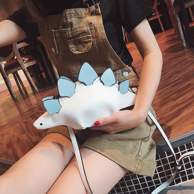 “DINO BABE” Softshell Crossbody – White & Sky Spikes