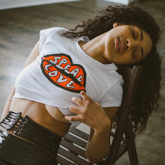 Instahot Trend Personalized Print Round Neck t-shirt female European And American Spice Girl Fashion Slim Fit Short White Top