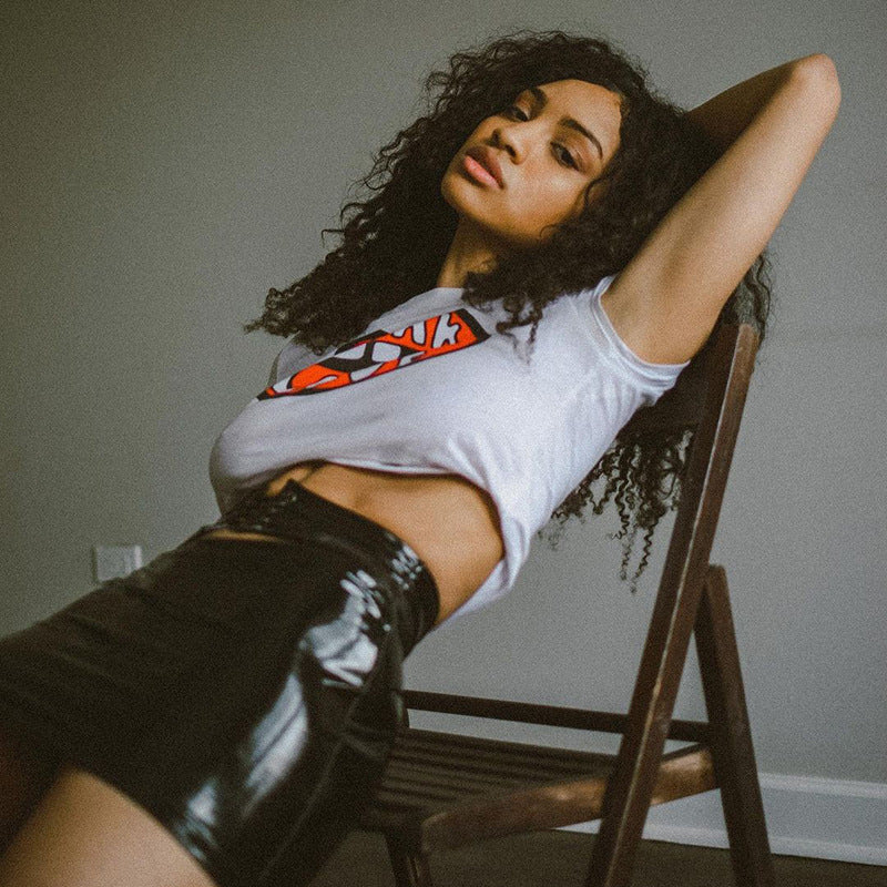 Instahot Trend Personalized Print Round Neck t-shirt female European And American Spice Girl Fashion Slim Fit Short White Top