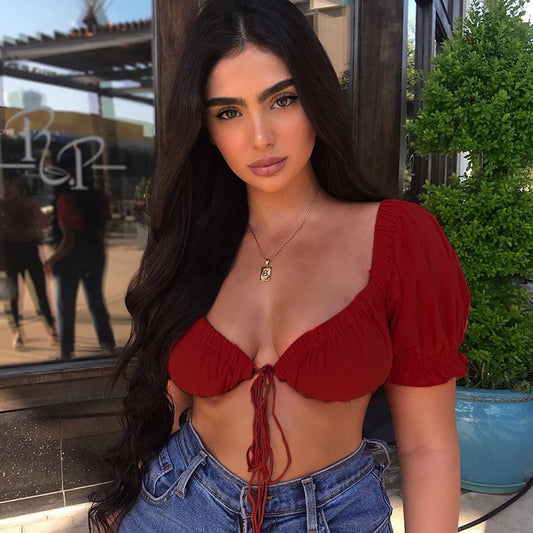 Short sleeve top with puff sleeves