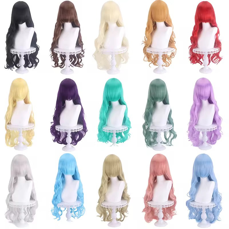 Long Wavy Curly Hair Wig with Bangs 31"/80cm Green Natural Synthetic Heat Resistant Fiber Hair Wig Colorful Halloween Costume Party Cosplay Wigs with Bangs for Women wig