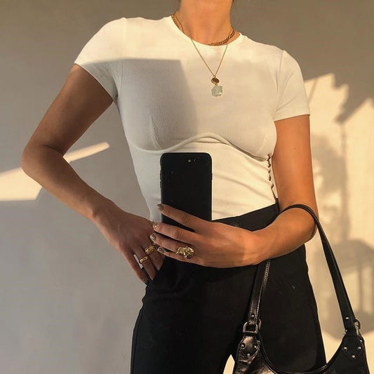 Women's Solid Color Chest-Shaped Slim Short Sleeve