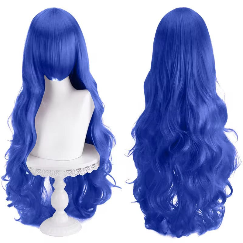 Long Wavy Curly Hair Wig with Bangs 31"/80cm Green Natural Synthetic Heat Resistant Fiber Hair Wig Colorful Halloween Costume Party Cosplay Wigs with Bangs for Women wig