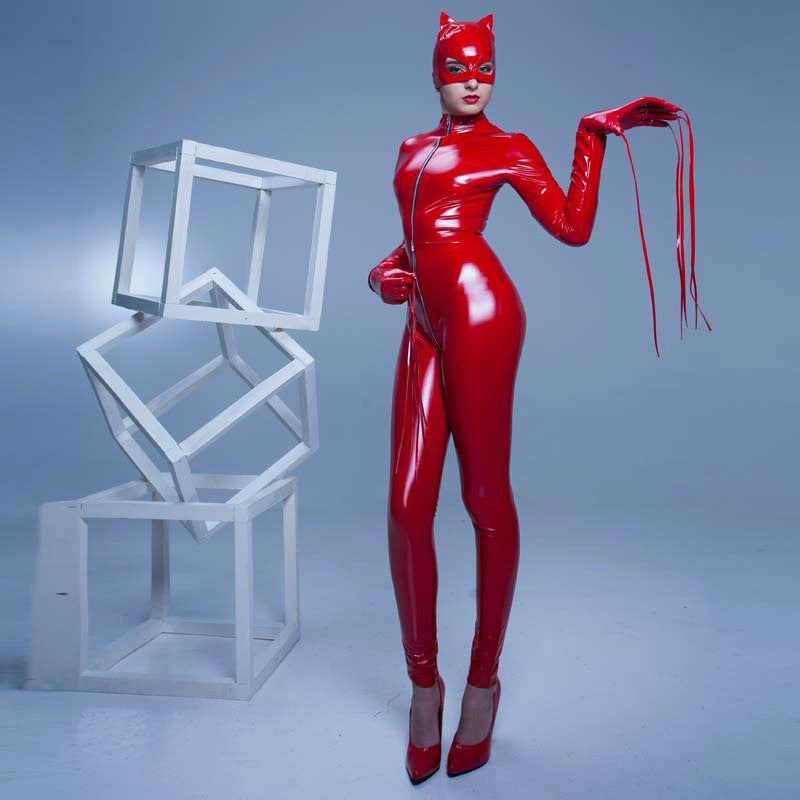 Game Uniform PVC Shiny Catgirl Dance Onesie latex