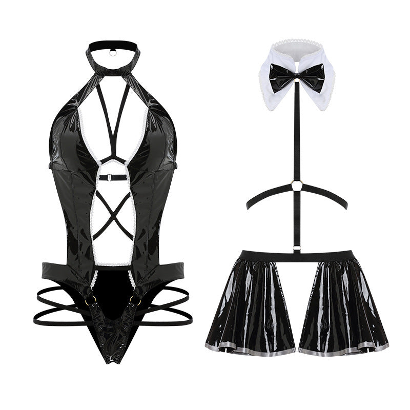 ASHBURN™ Obey Me Maid – Glossy Cutout One-Piece Lingerie Set