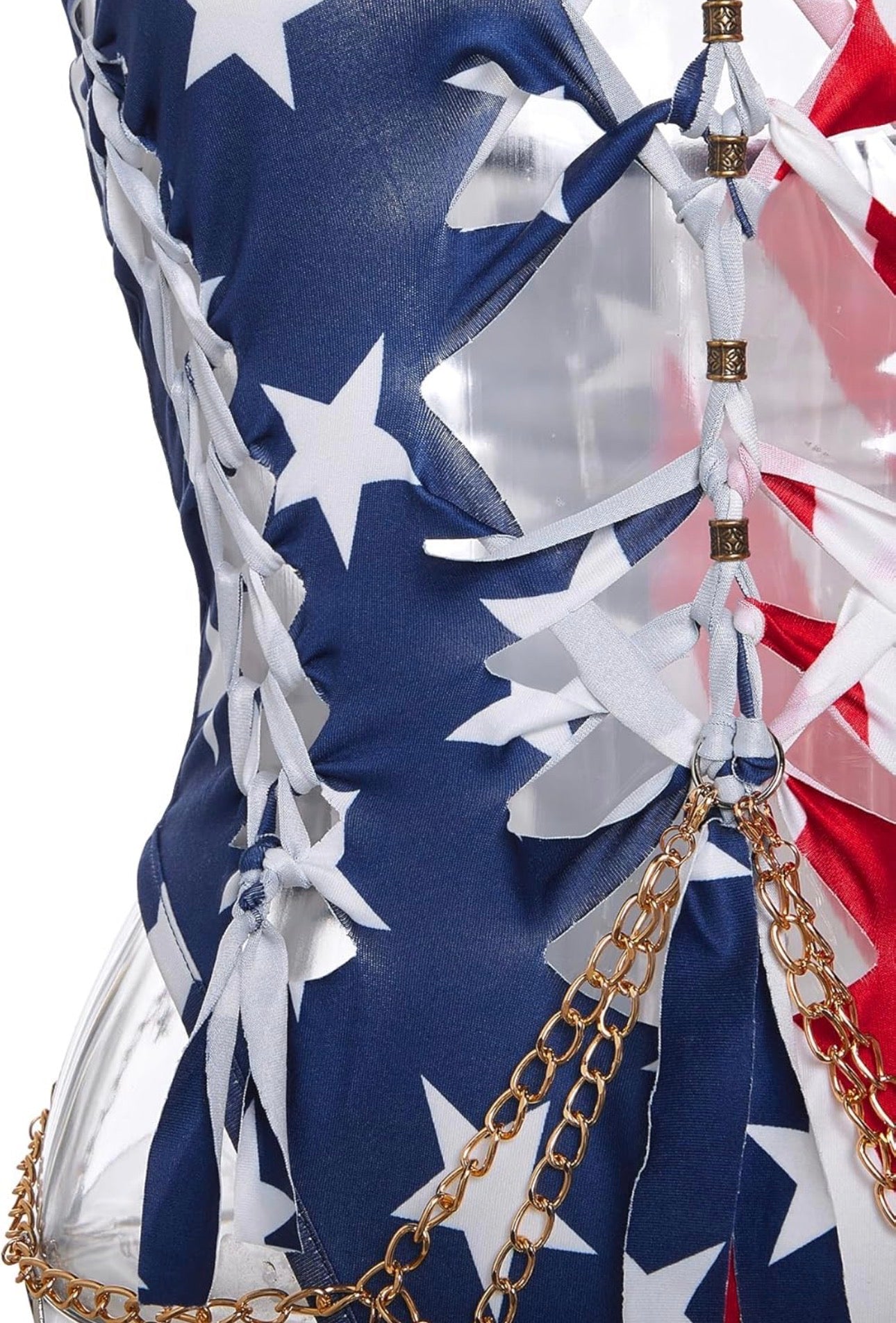 Women's Gothic Cut Out Lace Up Bodysuit Going Out Halter Neck Rave Body Suits and Fourth of July costume