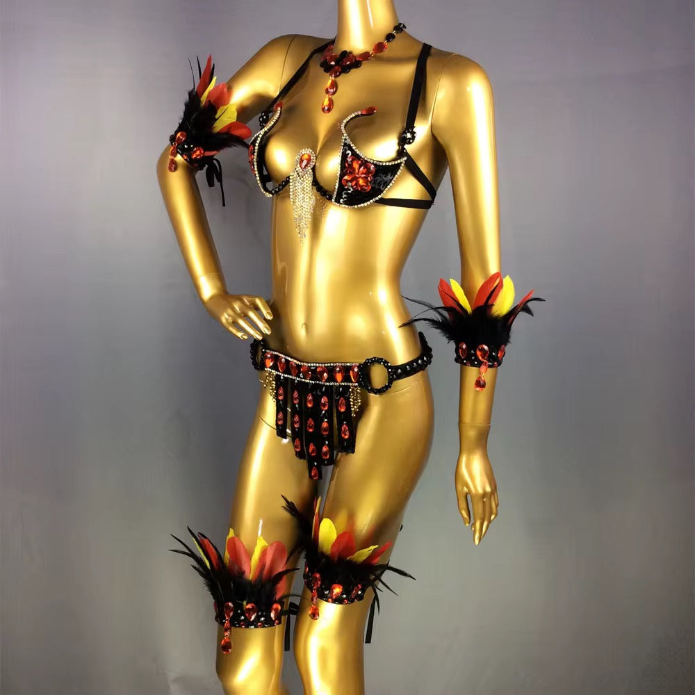 Firebird rhinestone Feather Carnival Set – ASHBURN MASQUERADE™ Edition