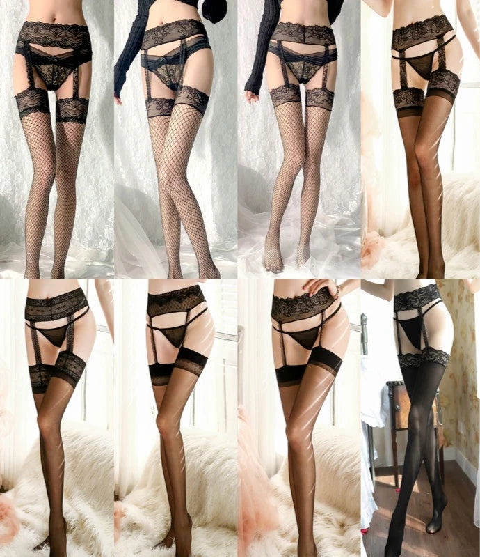 Toucheart Sexy Stockings Lace Suspender One-Piece Stockings Underwear Black Sexy Stocking Sheer Lace Top Thigh High Stockings