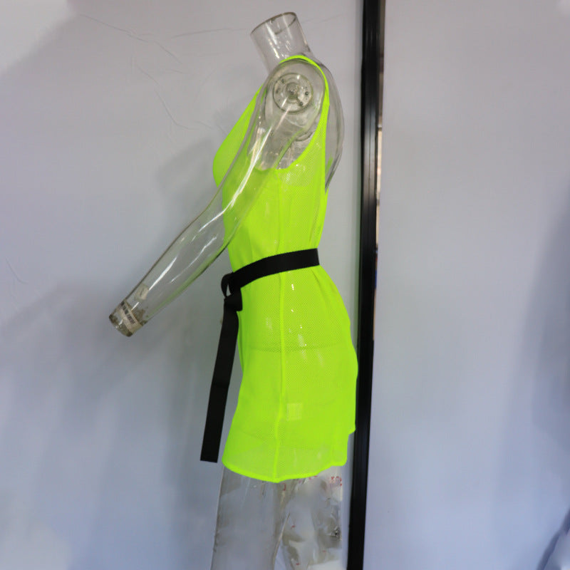 Fluorescent Green Mesh Jumpsuit For Women
