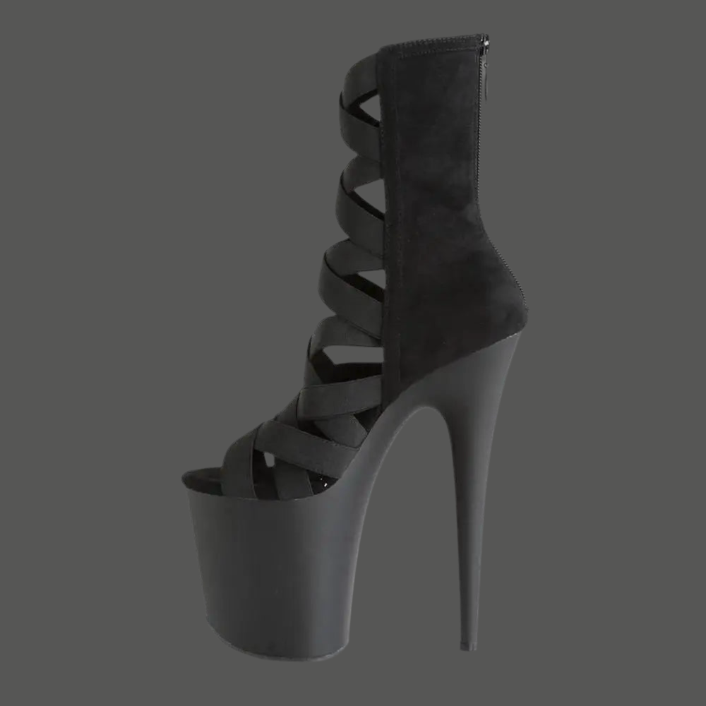 Cross-lacing upper 20 cm suede shoes, 8 inch model stiletto heels, zipper opening, night club pole dancing ankle boots