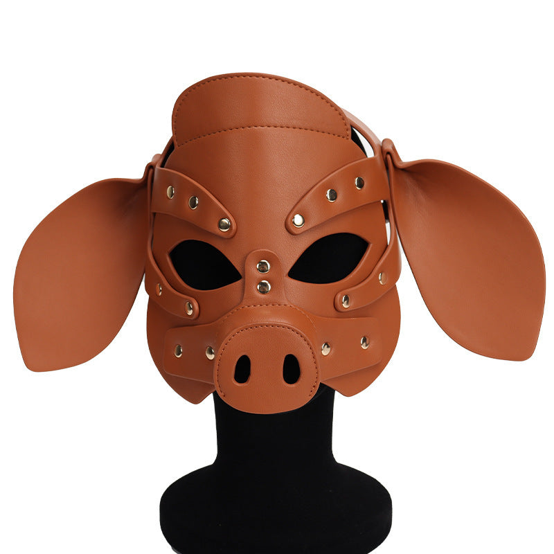 Pig Head Mask Party Role Play Mask Sexy Toy Supplies-PU LEATHER