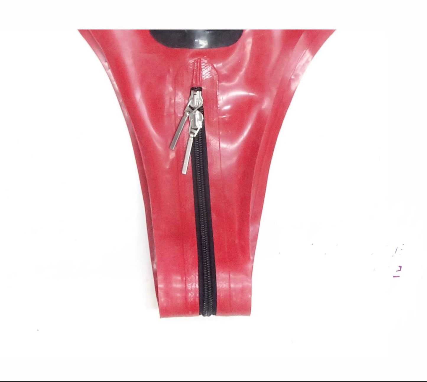 Red laced 100% latex bodysuit with zipper