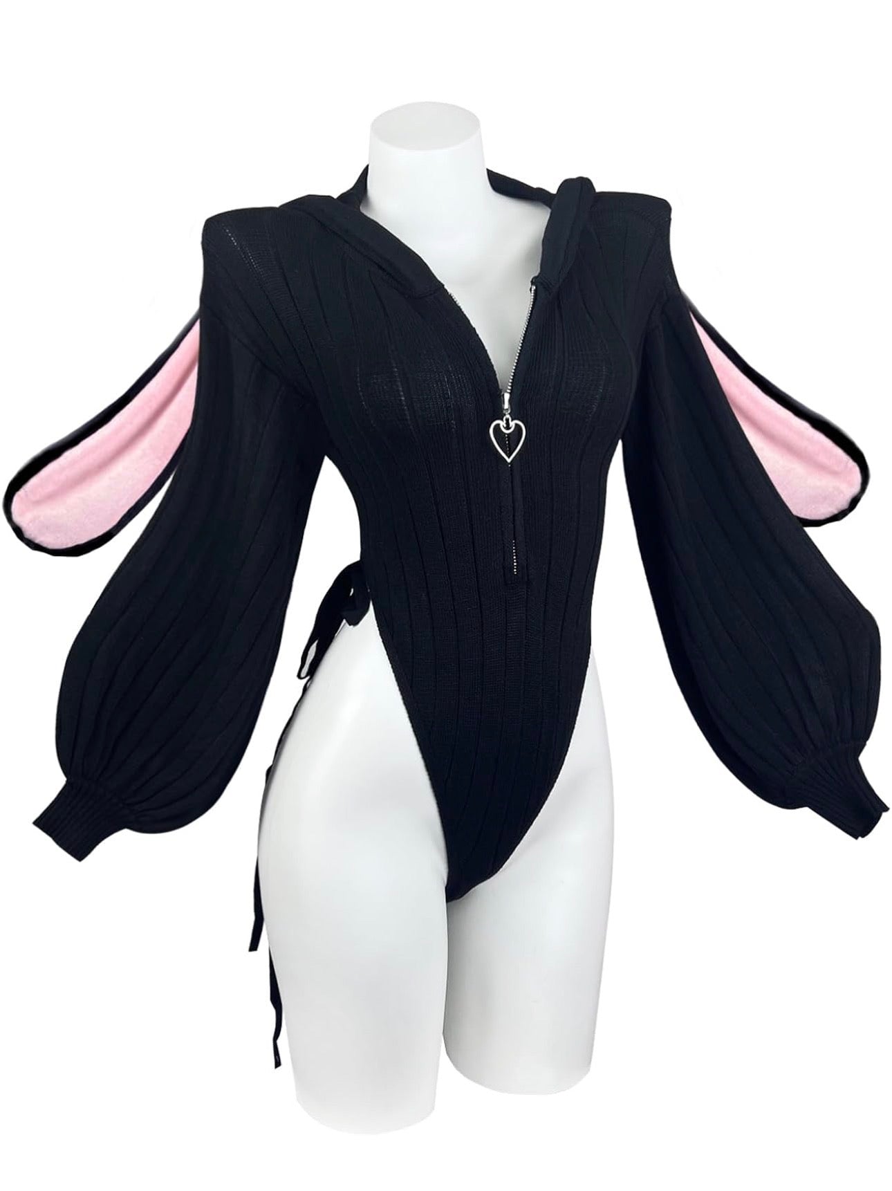 Soft knitted bunny cosplay with bunny ears hoodie with bikini fur button tail