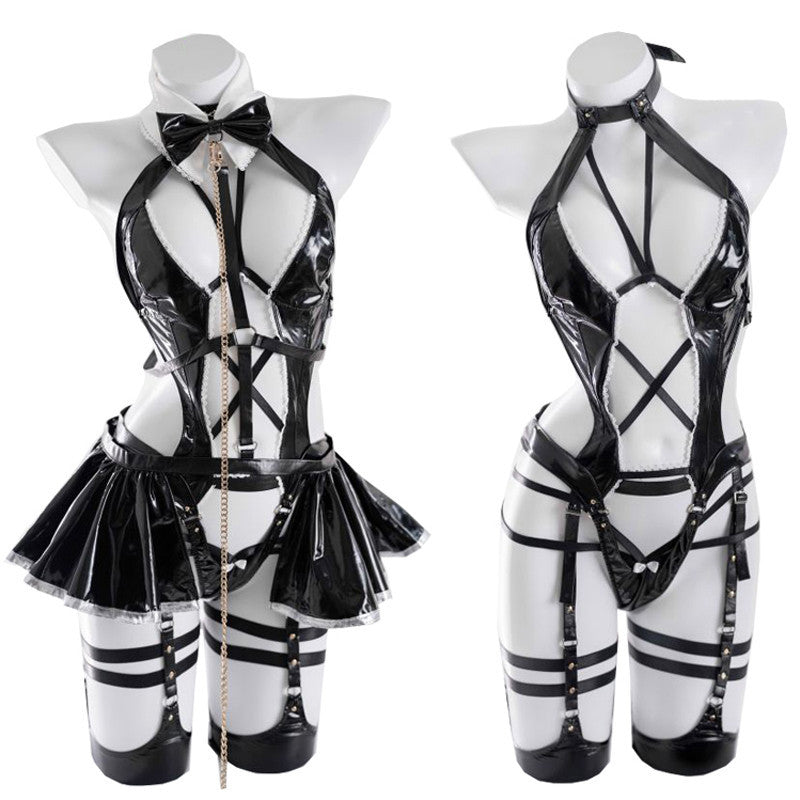 ASHBURN™ Obey Me Maid – Glossy Cutout One-Piece Lingerie Set