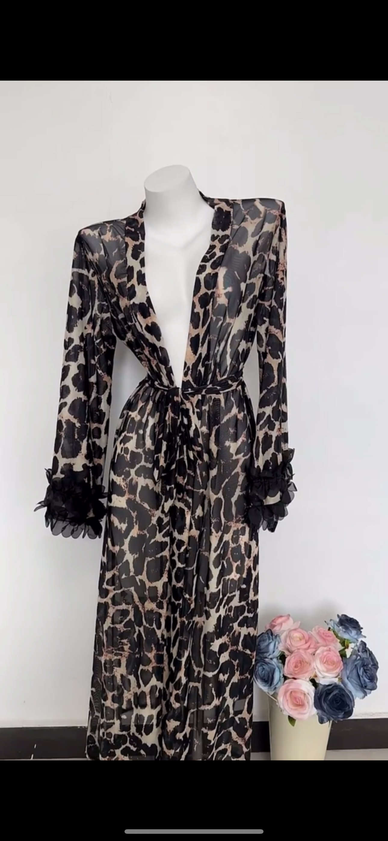 New Long Robe Sleepwear Female Sexy Leopard Morning Gown Long Kimono Bathrobe Gown Women Satin Nightwear Nightgown Loungewear