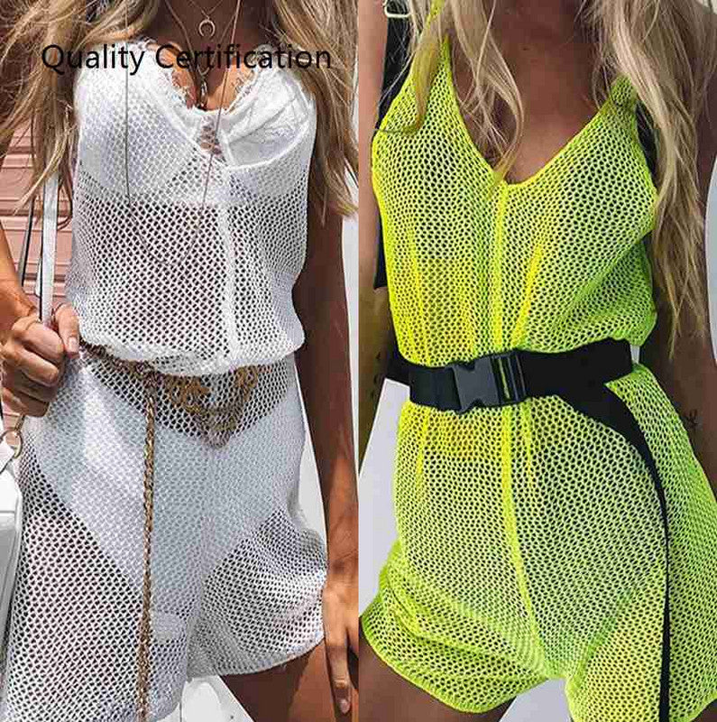 Fluorescent Green Mesh Jumpsuit For Women