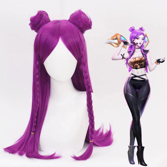 League of Legends LOL Peluca Cosplay 70cm Long Purple KDA Kaisa Wig Synthetic Anime Cosplay Wig  2Ponytails wig